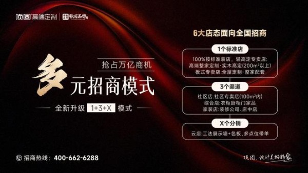 顶固高端定制加速招商布局，重推6大店态、30㎡即可开店加盟！