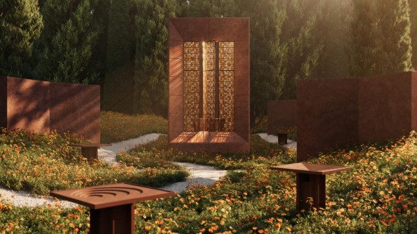 Render of courtyard installation